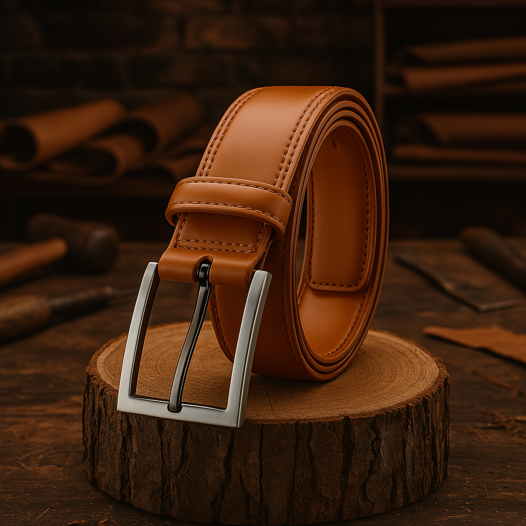 Ceinture en cuir James, marron clair classique